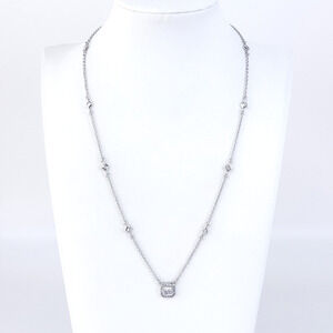 Vintage Sterling Silver 925 Cubic Zirconia Station Necklace Square Drop 18.5”